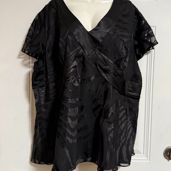 S.L. Fashions Women's Blouse SZ 22W semi-sheer satin burnout glam whimsigoth - Picture 2 of 6